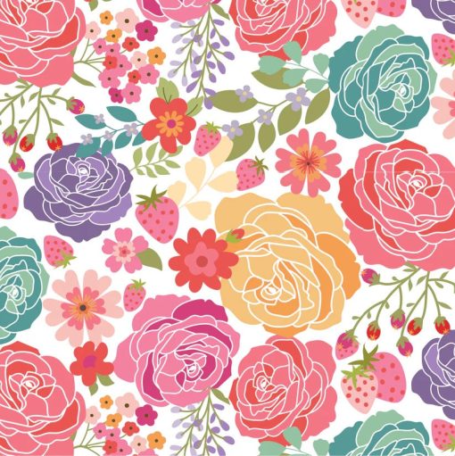 Calico Cowgirls White Texas Rose Yardage by Lori Woods for Poppie Cotton Fabrics