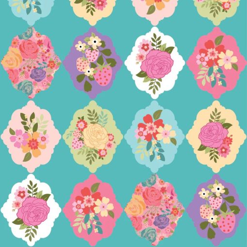 Calico Cowgirls Teal Wallpaper Roses Yardage by Lori Woods for Poppie Cotton Fabrics